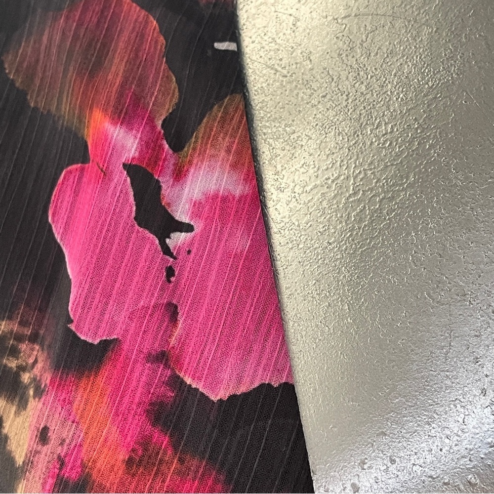 Bar III Black Blouse with Pink Floral Tie-Front - Picture 3 of 5
